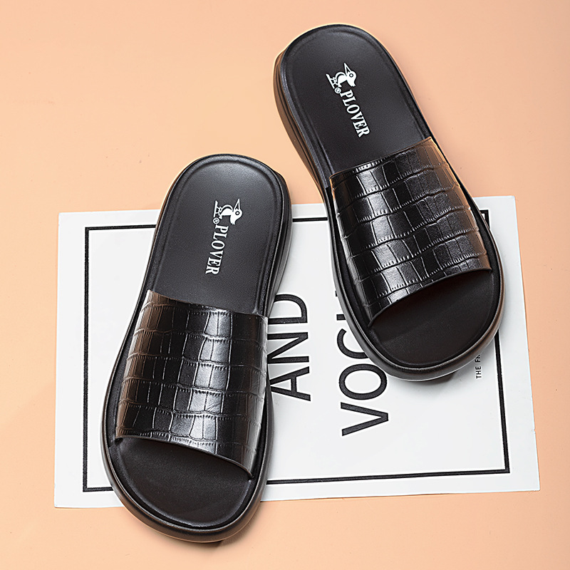 Summer New Shoes for Men Genuine Leather Slipper Stone Pattern Casual Sandals Comfortable Slides Cool Beach Shoes