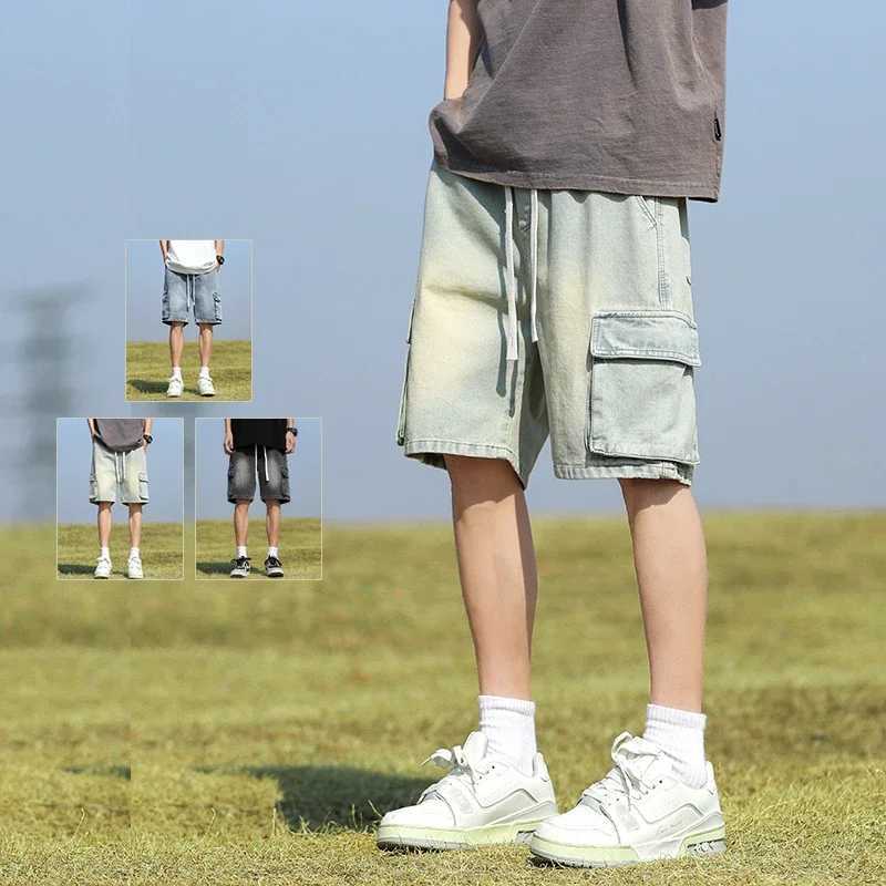 Denim Shorts Mens Summer Thin Elastic Waist Baggy Short Jeans Straight Knee-length High Quality Shorts Male Brand ClothesX240914