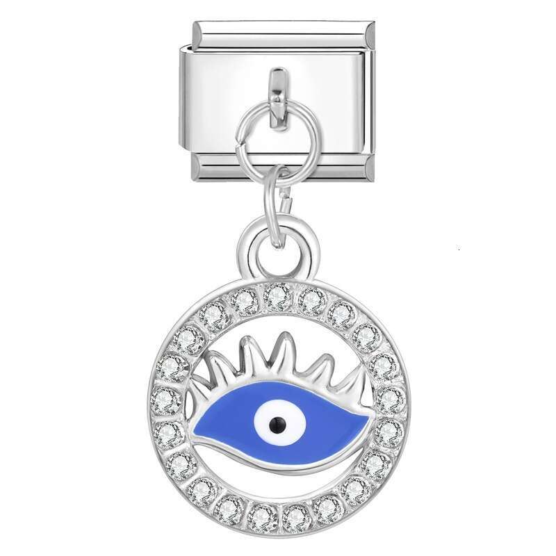 New Women's Gift Blue eyes Pendant Italian Charms Links Bangle Beads Fit 9mm Stainless Steel Bracelet Making DIY For Women Fashion Jewelry