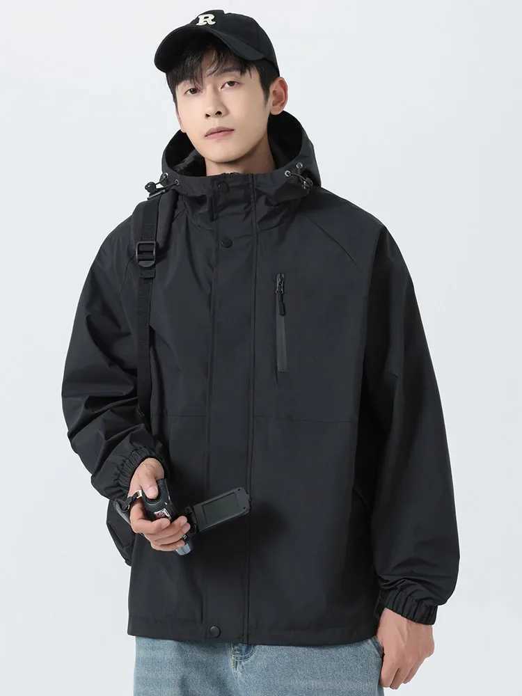 2024 Autumn New Mens Casual Jacket Korean Fashion Outdoor Waterproof Hooded Winbreaker Loose Jacket Plus Size 6XL 7XL 8XL W240914