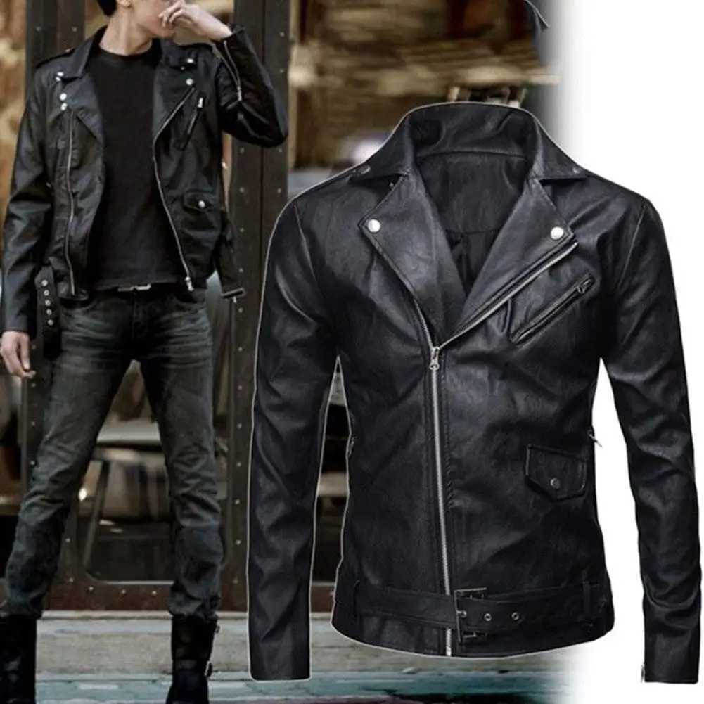 Men Leather Jacket Slim Fit Motorcycle Jacket Zipper Casual Coat Spring Autumn WinterX240913