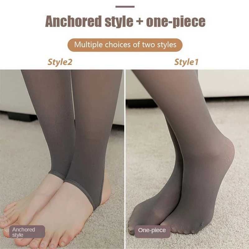 Woman Thermal Tights Sexy Translucent Fleece Leggings Pantyhose Slim Winter Warm Thick Velvet Stockings Female Streetwear PantsX240914