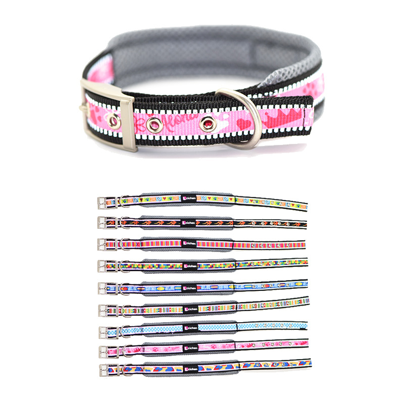 Reflective Nylon Dog Collar, Adjustable Metal Buckle Pet Collar Mesh Breathable Suitable for Medium and Large Dogs Pet Supplies