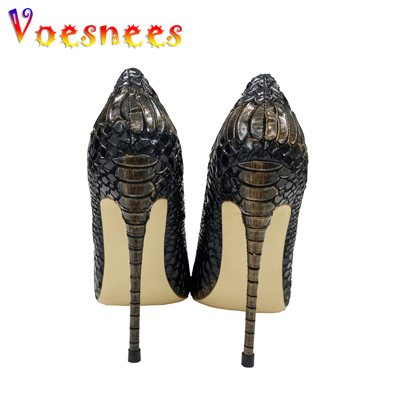 Sexy Snake Skin Patterned High Heels 12CM Slim Heel Shallow Mouth Single Shoes Soft Embossing Leather Pointed Toe Women's Pumps