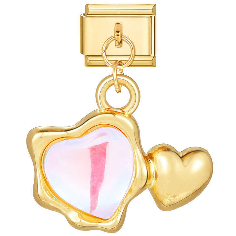 New Women's Gift Gold plated Pendant Heart bead Italian Charms Links Bangle Beads Fit 9mm Stainless Steel Bracelet Making DIY For Women Fashion J