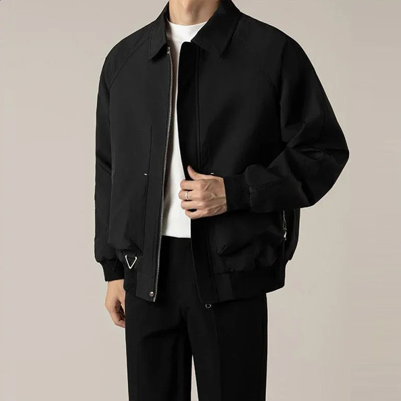 Autumn Clothing Mens Korean Jacket Casual Streetwear Turndown Collar Pocket Long Sleeve Coat Harajuku Retro 2024 240912