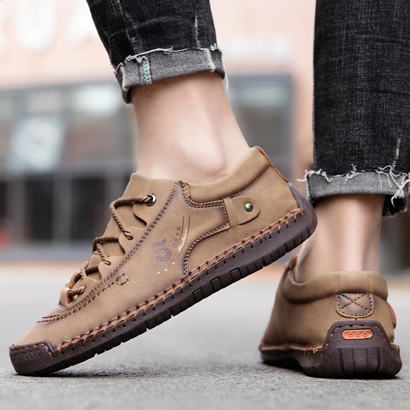 Men Casual Shoes Handmade Leather Loafers Comfortable Mens Shoes Quality Split Leather Flat Moccasins Men Sneakers 240909