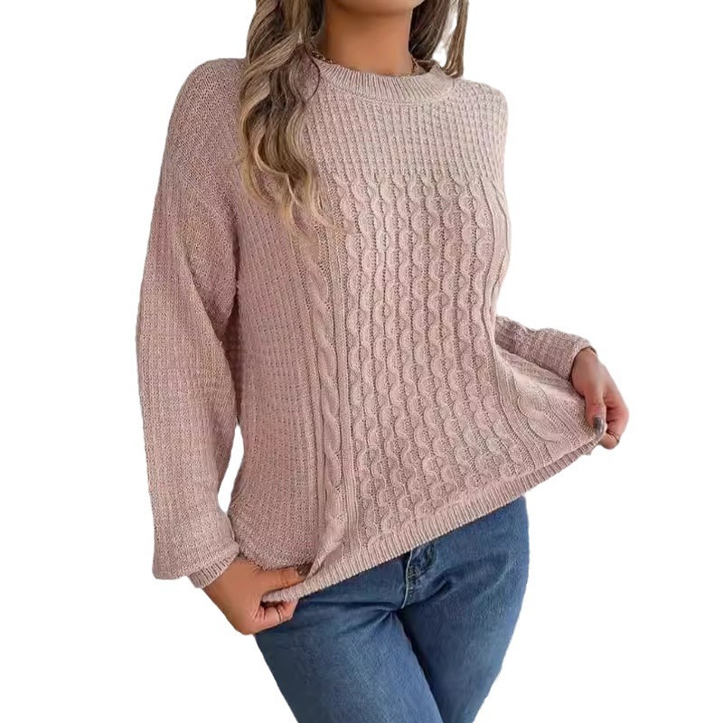 dongdumaoyi New Women's Sweater Fashion Pullover Round Neck Long Sleeve Fried Dough Twists Thread Knit F0914#43
