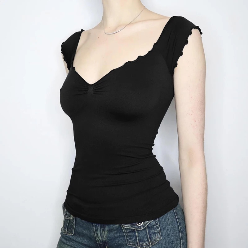 IAMTY fashionable and elegant deep V-neck vest womens French slim fit vest retro streetwear casual basic vest 240914