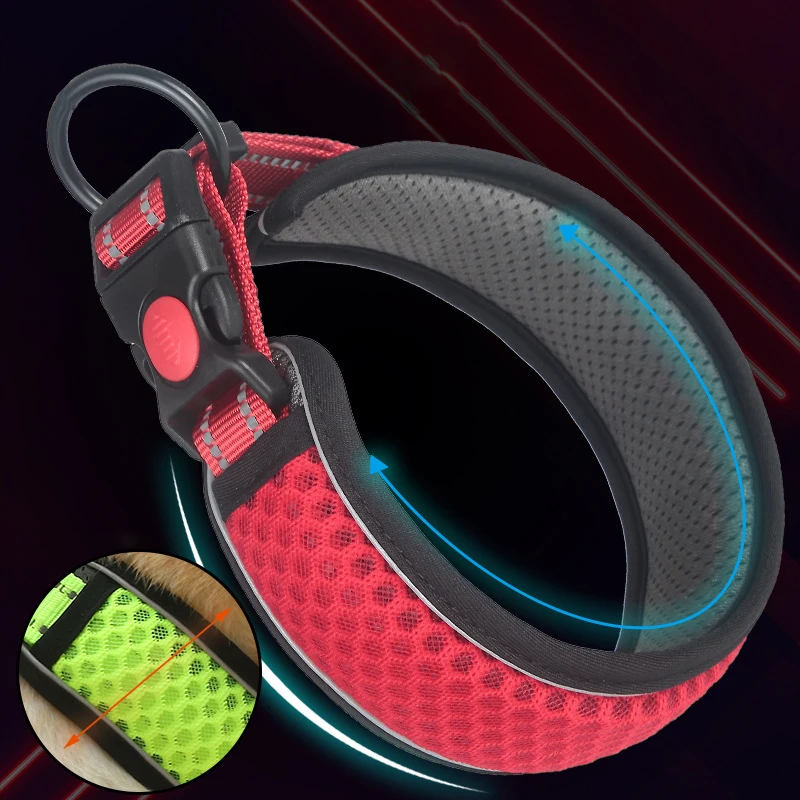 Heavy-Duty Adjustable Mesh Dog Collar-Ultra Soft Padding Comfortable Reflective Collars for Large, Medium, and Small Dog Breeds