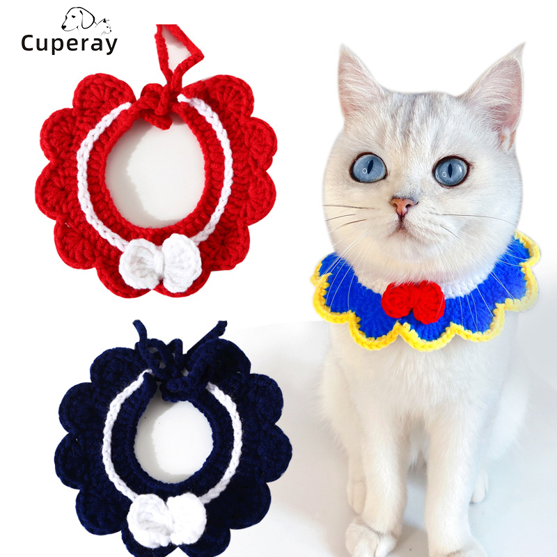 Adjustable Hand-Knitted Cat and Dog Collar, Decorative Bib Accessories, Better Decoration for Holiday Puppy Small Dogs and Cats