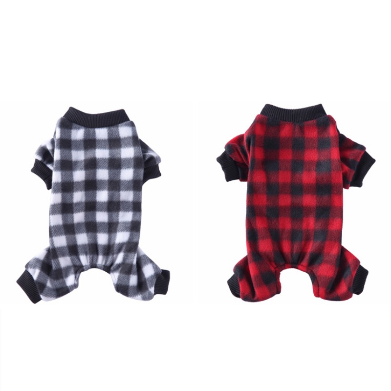 Buffalo Dog Pajamas Red Plaid Dog Jumpsuit 4 Legs Plaid Pet Doggie Apparel Cat Onesie Pjs for Small Medium Dog Sleeper Suits