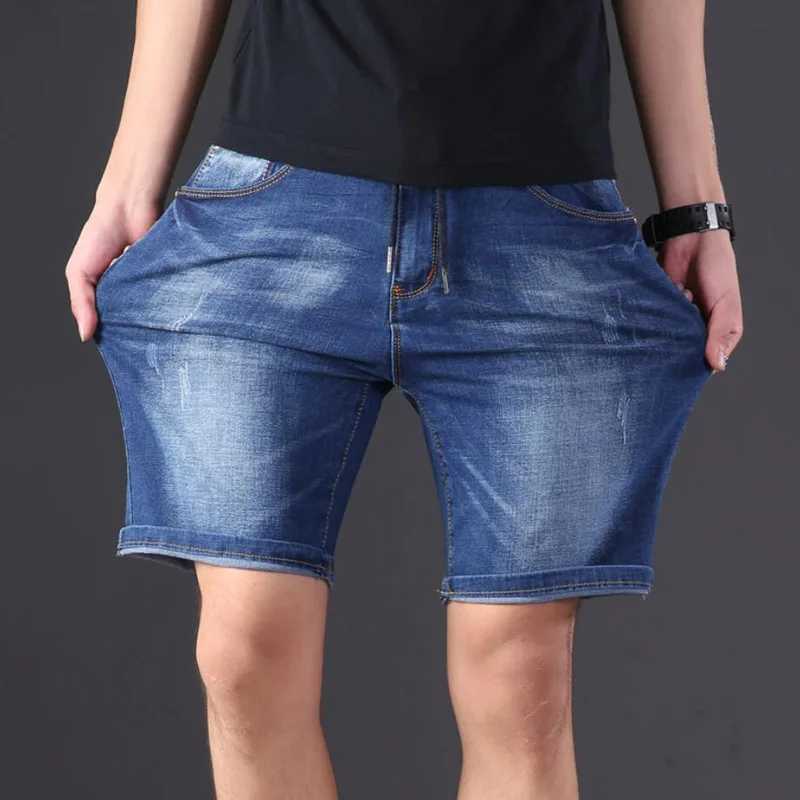 large size mens denim shorts oversized mens elastic waist knee length summer loose shorts men plus size XL 9XL 8XL 7XL 6XLX240914