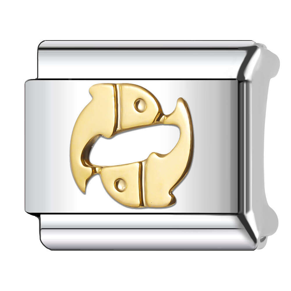 New Women's Gift 12 Constellation Gold Bead Italian Charms Links Bangle Beads Fit 9mm Stainless Steel Bracelet Making DIY For Women Fashion Jewel