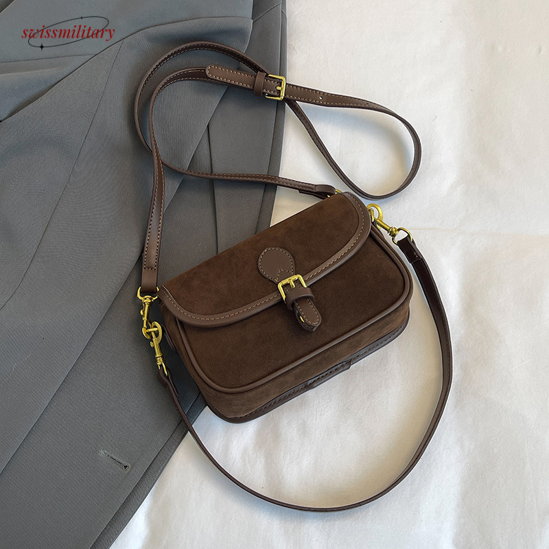 Swissmilitary Matte Small Square Versatile 2024 Autumn/Winter New Collection Suede Underarm Stick Cross Shoulder Bag #32