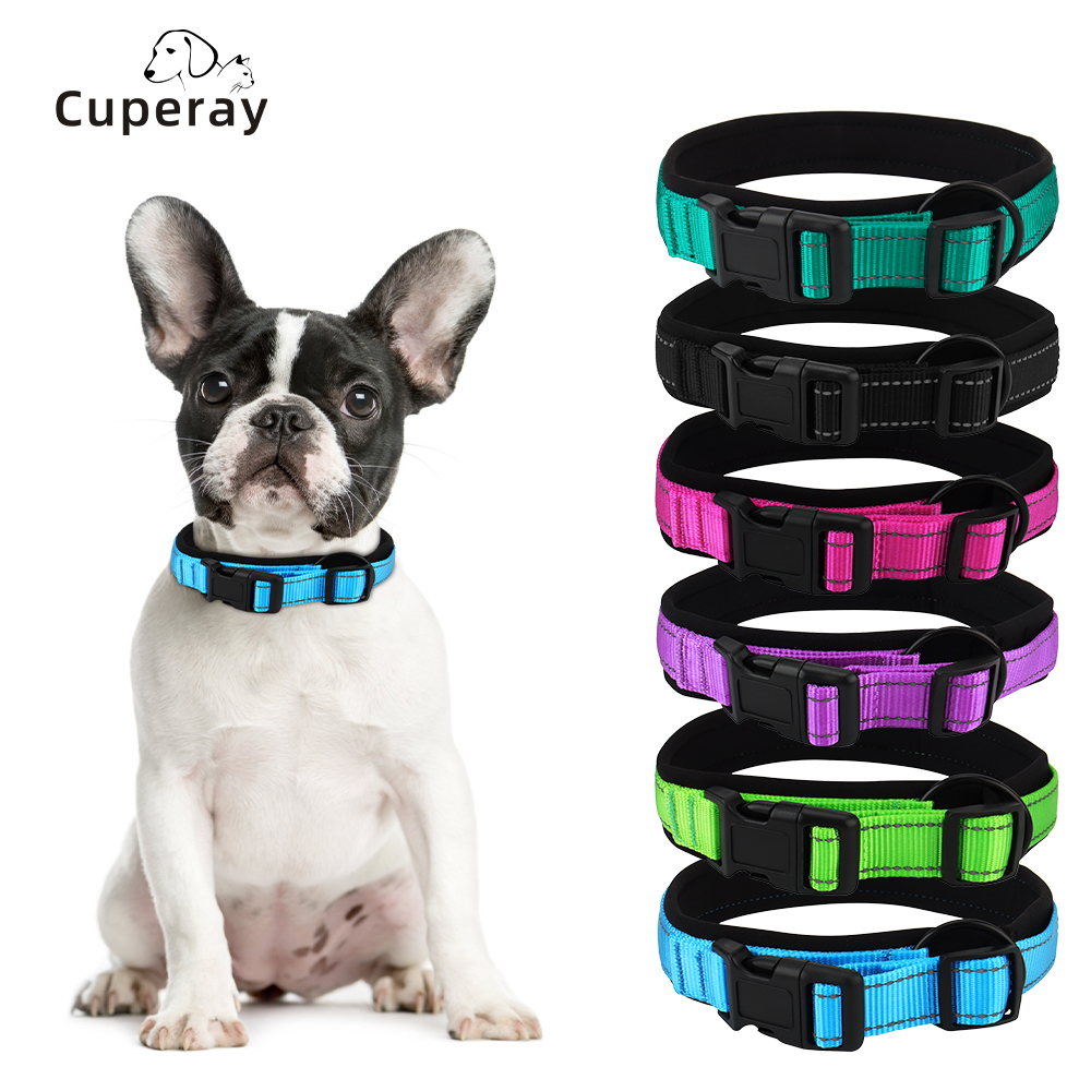 Nylon Reflective Dog Collar, Adjustable Pet Collar with Diving Material Lining and Metal D-Ring for Small, Medium and Large Dogs