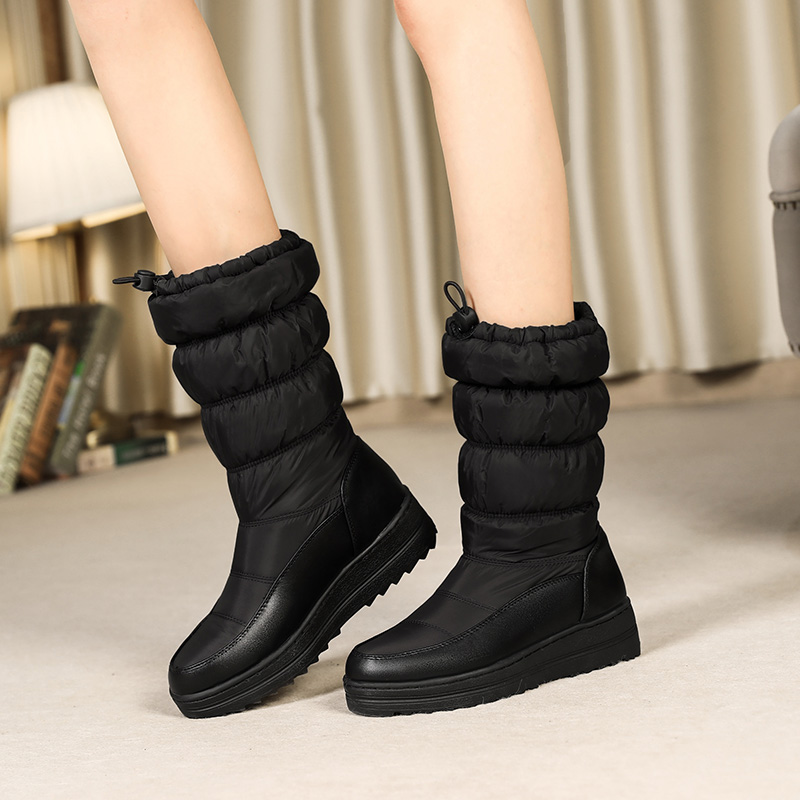 Fur Warm High Snow Boots Woman Down Plush Mid-calf Boot Female Fashion Wedge Heels Rain Shoes Ladies Waterproof 33da