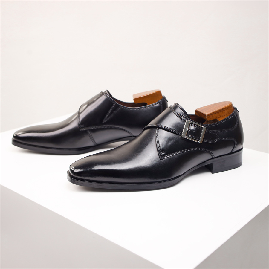 Genuine Leather Dress for Men, Pointed Toe Buckle Oxfords, Formal Business Office Wedding Shoes 4 Oxds,