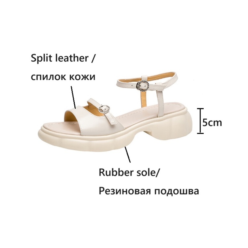 2025 new Summer NEW Round Toe Thick Heel Split Leather for Women Casual Buckle Handmade Shoes Platform Sandals e0b1 Platm