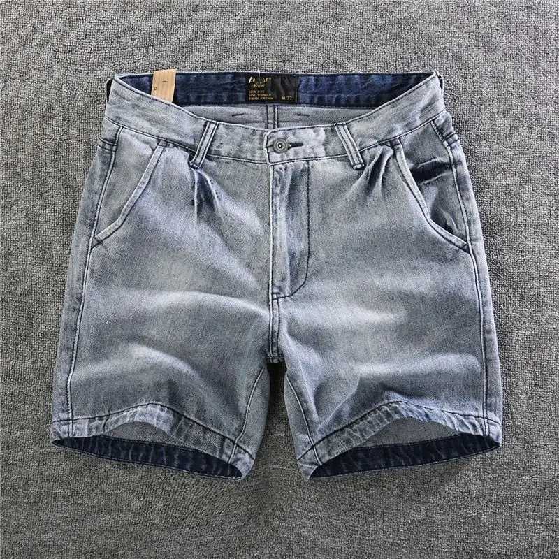 Mens Pants Korean Style Vintage Summer Jeans Shorts Slim Fit and Distressed Denim Washed Soild Cowboy Short Pants for MenX240914