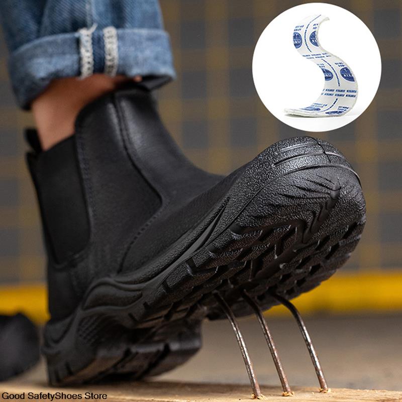 Leather Genuine Black Waterproof Anti-Smash Safety Boots Men Steel Toe Work Shoes Footwear 9db9