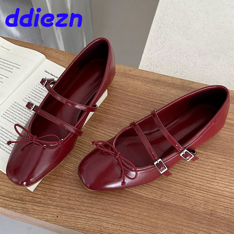 Ballet Women's Red Flats: Stylish Buckle Strap Butterfly-Knot Round Toe Flats for Ladies 4