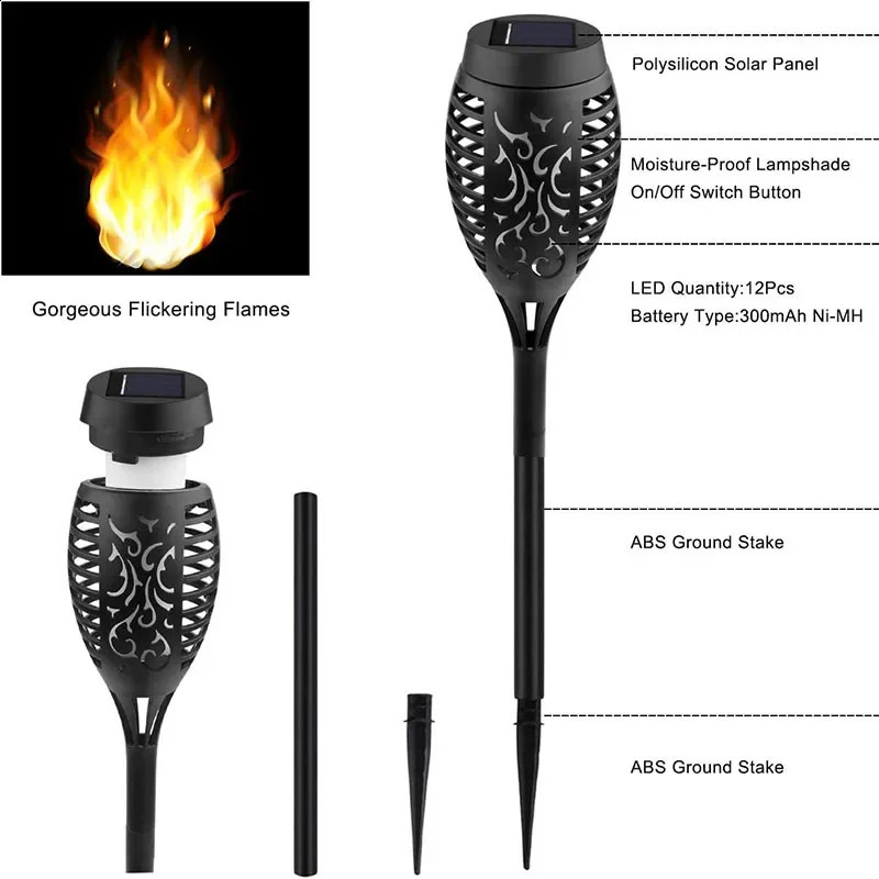 4/2/1Pcs Solar Flame Lights Torch Flickering Light Waterproof Garden Decoration Outdoor Lawn Tiki Led Path Yard Patio Floor Lamp 240910