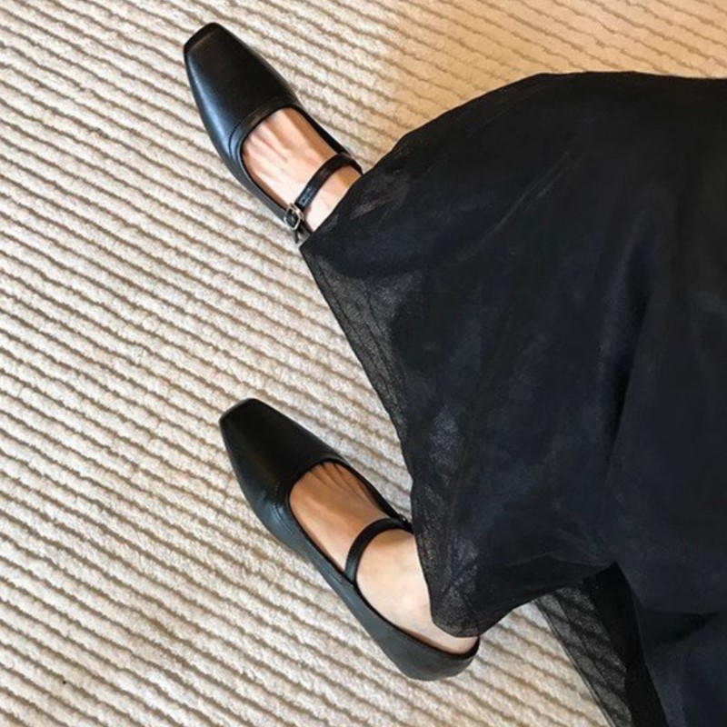 Women's Flats 2024 Summer Mary Janes Shoes Silver Gold Ballet Flats Square Toe Black Woman Shoes Comofrtable Zapatos Mujer 1815N