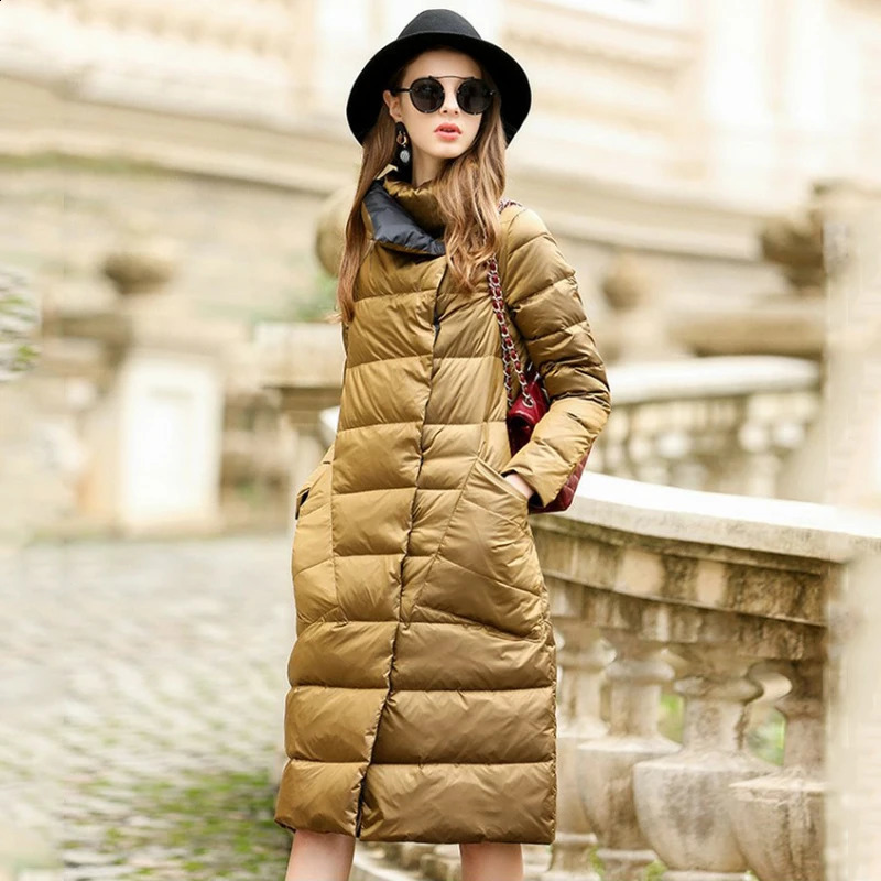 Fitaylor Womens Down Jacket Long Coat Winter Warm Double sided Ultra Light White Down Jacket 240913