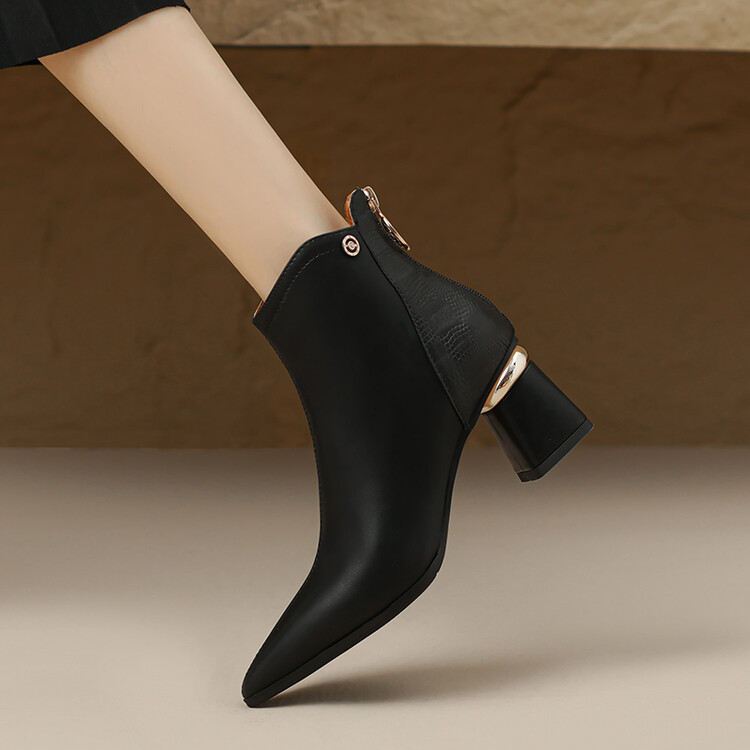 Autumn NEW Pointed Toe Chunky Genuine Leather Shoes for Women Elegent Ankle High Heel Female Boots 460f