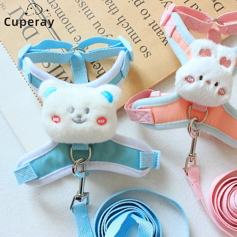 Pet Harness and Leash Set Small Dog Pet Dog Outing Cute Little Bear Undecorated Teddy Panda Cat Leash Dog Walking Leash Harness