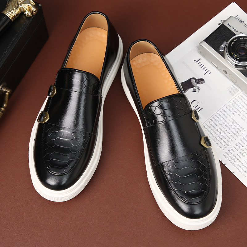 Custom Casual Boards Shoe Men's Pu Leather Loafers Men Flat Belt Buckle Office Dress Business Walking Style Shoes