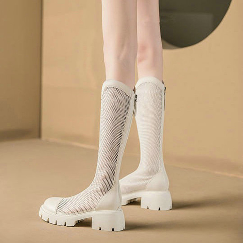 2024 Summer New Thigh-high Boots Women's Thin Style Breathable Mesh Gauze Thick bottoming Knight Boots Hollowed Out Mesh Boots