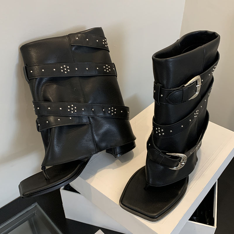 New Fashion Rivet Footwear Women Sandals Female Flip ps 2024 Ladies Modern Ankle Boots With Chunky Heel Shoes