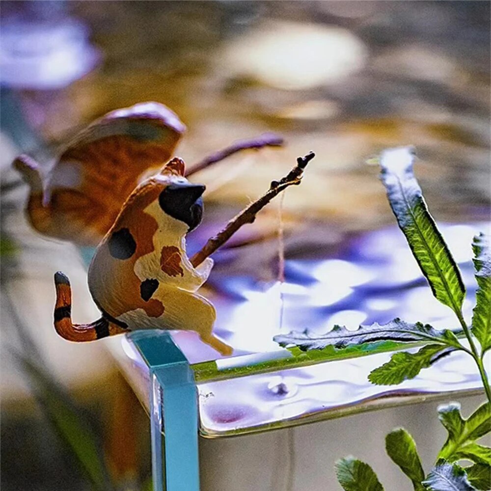 Fish Tank Fishing Cat Hanging Creative Landscape Office Ornaments Fishing Fun Mini Decorative Micro-Landscape