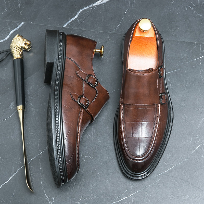 Street Style Men Monk Strap Footwear Slip on Office Man Formal Shoes Wedding Party Mens Dress Shoes Breath Driving Lazy Loafers