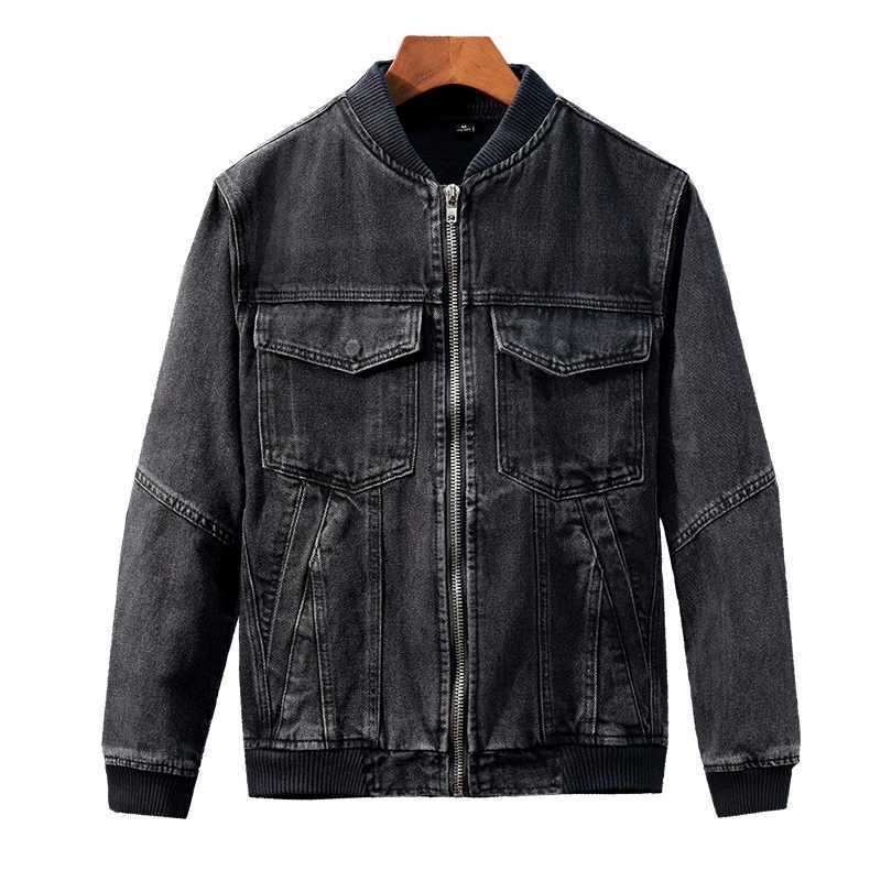 2024 new casual fully matched ribbed stand up collar denim jacket mens zipper slim fit street fashion retro jacket W2409147
