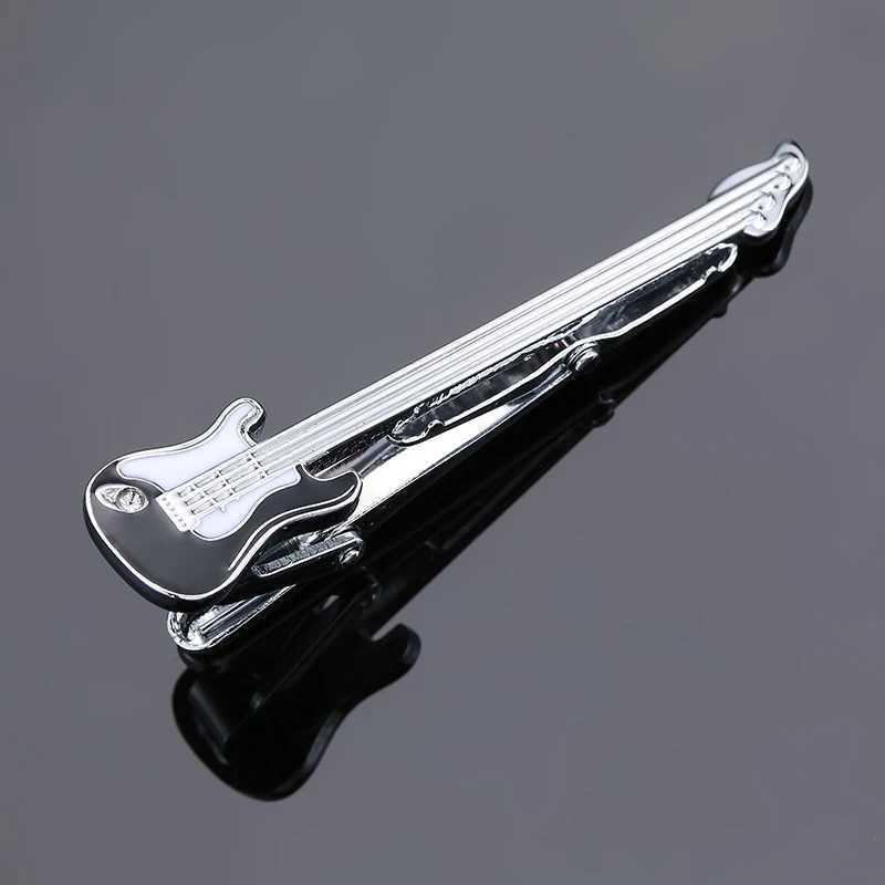 High quality mens and womens tie clips metal classic Black and white guitar clips business shirt accessories jewelry giftsX240914