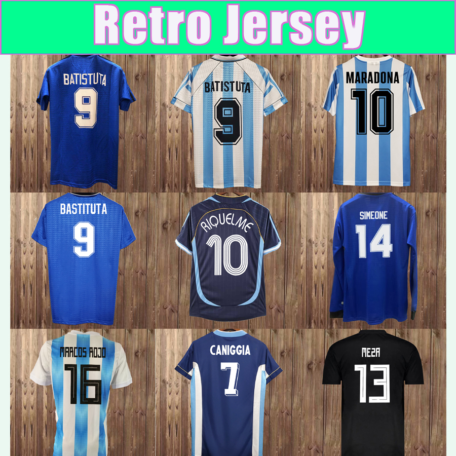 1978 BATISTUTA RETRO Mens Soccer Jerseys 1986 National Team KEMPES 1998 GARAY ZANETTI RIQUELME ROJO Long Sleeves Home Away vintage Football Shirts