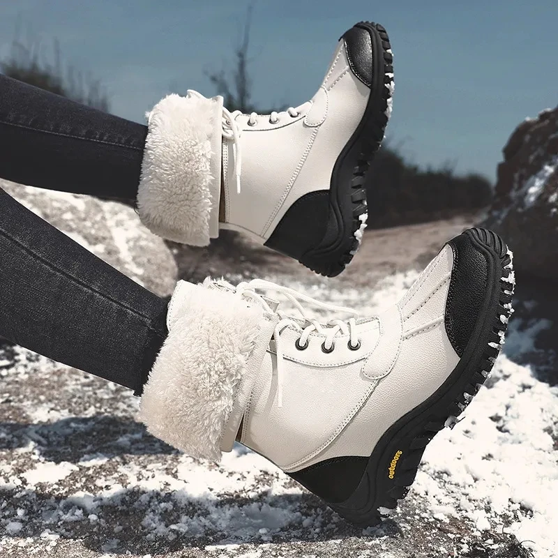 New Winter Boots Women High Quality Keep Warm Mid-Calf Snow Boots Women Lace-up Waterproof Comfortable Ladies Boots