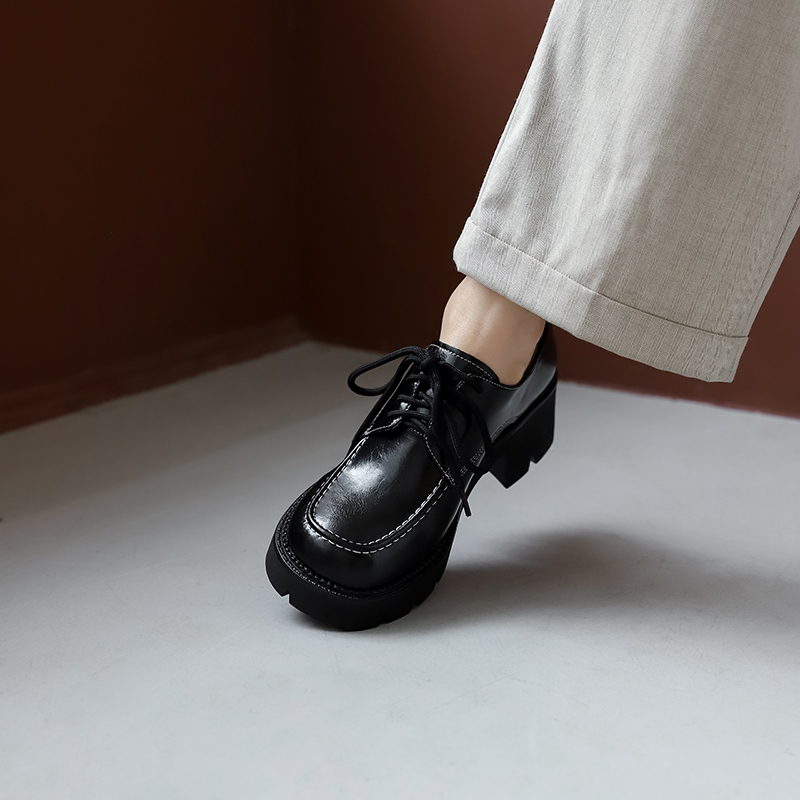 New 2022 Spring Genuine Leather Platform Round Toe New Woman Shoes Casual Loafers atos De Mujer Women Lace-up 2bb1