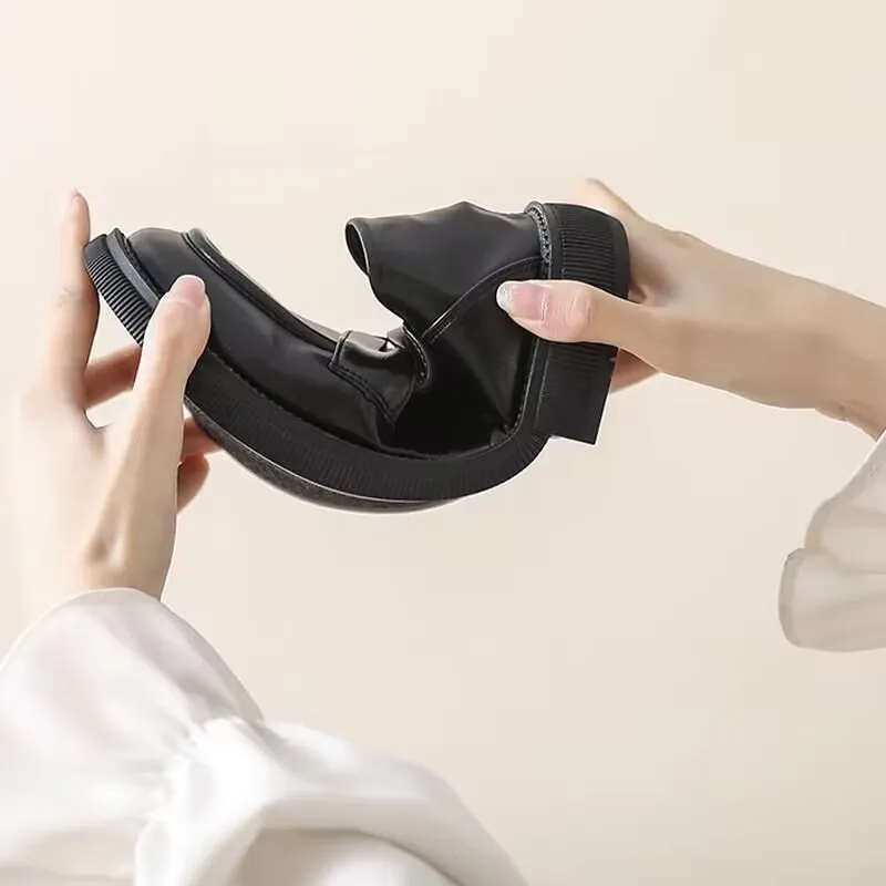 Loafers: Women's Leather Black Platform Slip-On Casual Shoes for 2024 4