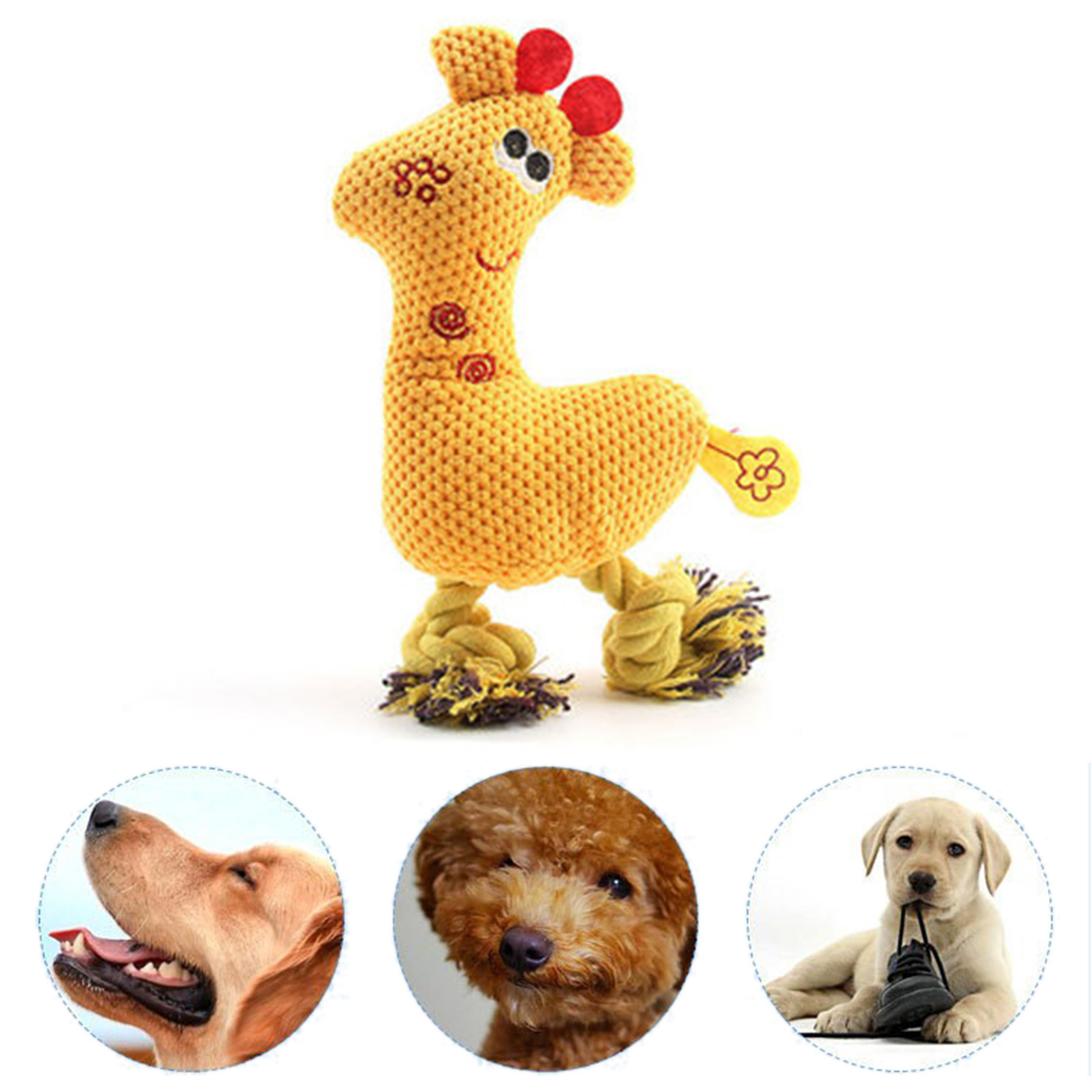 Dog Plush Toy Puppy Chewing Woven Rope Flannel Giraffe Shape Safe Cute For Pet Teeth Cleaning Pink