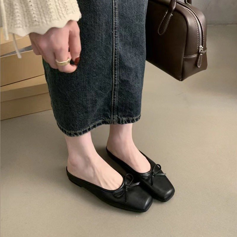 Half Women Baotou Slippers Flat Bottom Spring Summer New Outer Wear Lazy Single Shoes New Casual Solid Butterfly Mules Slides 3