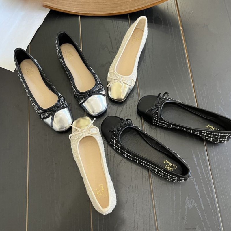 Plus Size Women's Flats Square Toe Boat Shoes Costume Tweed Slip on Shoes for Female Plaid Jacquard Fabric Ballet Flats 1575N