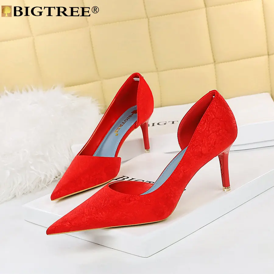 New BIGTREE Designers Original Top Quality Pumps Novelty New Pointed Toe ck 7.5CM Thin Heels Retro Office Career Women Shoe 54c0