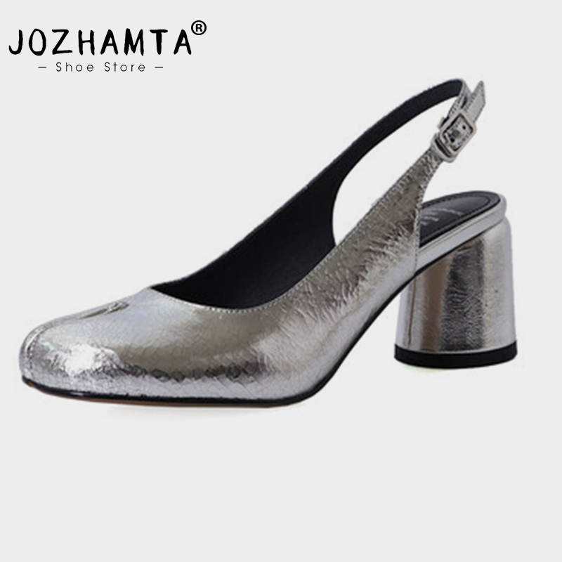 2025 new Size JOZHAMTA 34-40 Women Sgback Sandals Real Leather Buckle Strap High Heels Shoes 2025 Fashion Close Toe Office Lady Dress 0e44