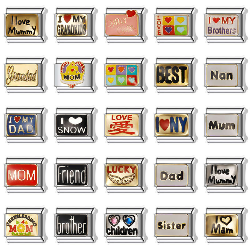 New Women's Gift love mom heart Bead Italian Charms Links Bangle Beads Fit 9mm Stainless Steel Bracelet Making DIY For Women Fashion Jewelry