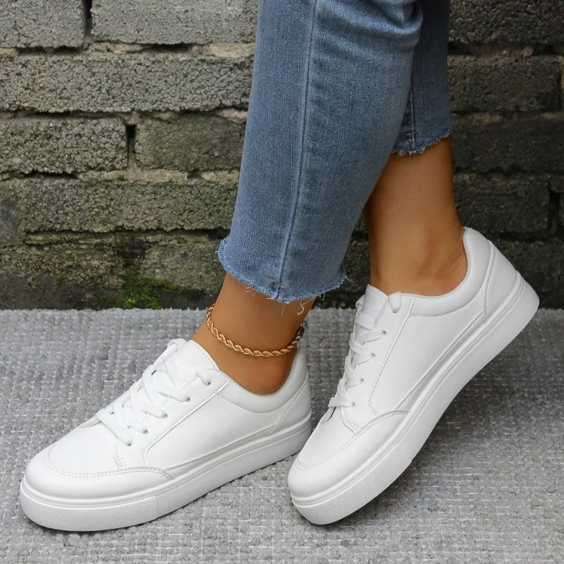 for Leather Sneakers Women: 2024 Spring Trend Casual Flats in Comfort White 4 Comt