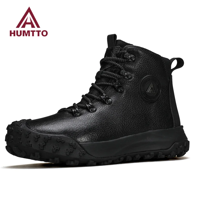 HUMTTO New Leather Shoes for Men Winter Warm Wool Hiking Boots Outdoor Camping Men's Sports Shoes Non-slip Trekking Sneakers Man